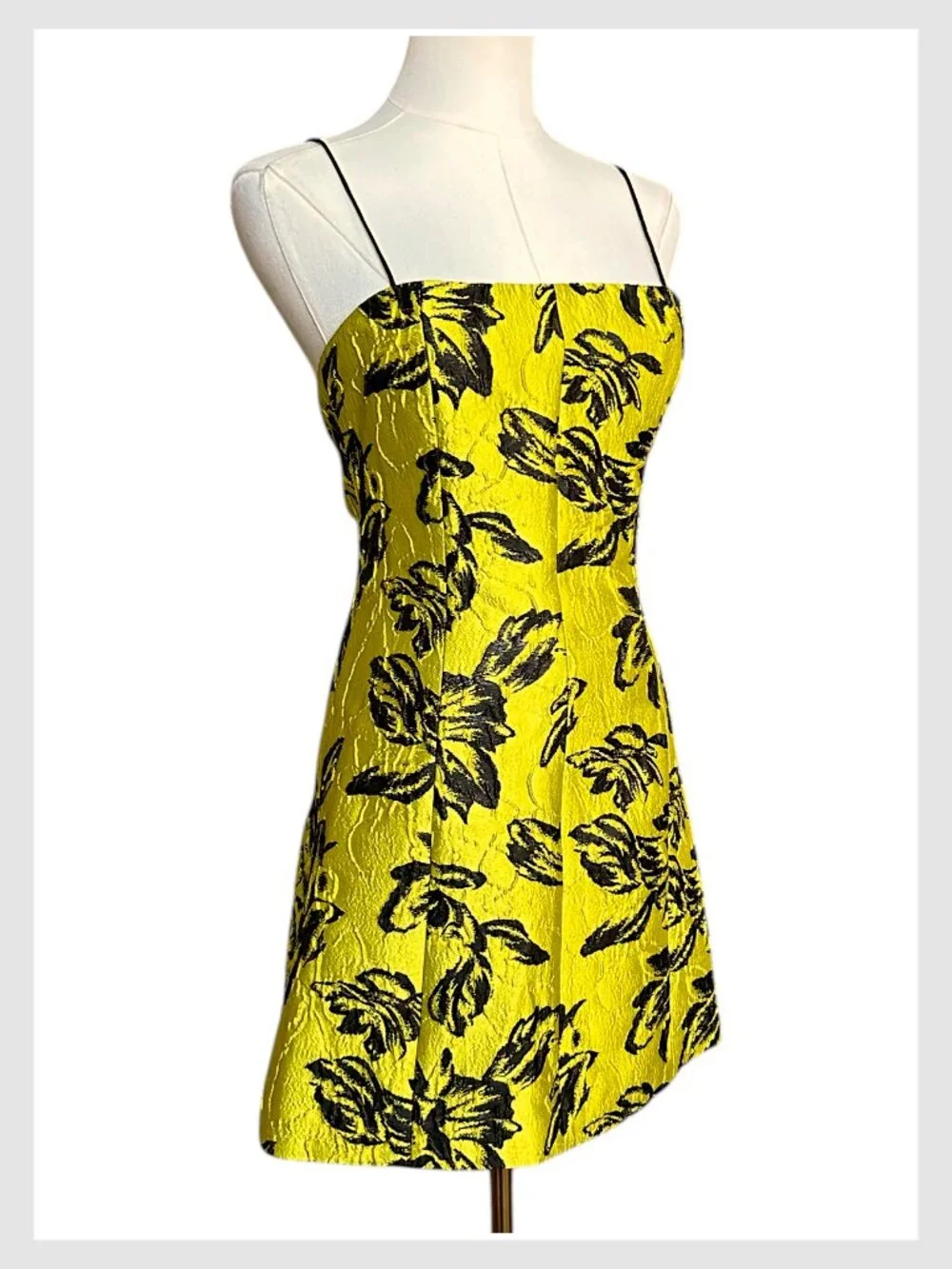 Alice + Olivia Tayla Floral Jacquard Mini Dress Citron Black Size 2 XS - Picture 5 of 8